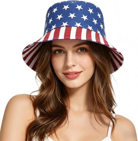 American Flag Bucket Hat,Casual Fisherman Cap Golf Boonie Hats Travel Beach Sun Hat for Independence Day Blue in Kuwait
