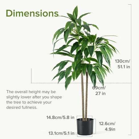 DUMOS 51in Artificial Dracaena Tree, 4FT Lifelike Faux Indoor Floor Plant with Bendable Leaves, Potted Tall Fake Plant for Living Room, Bedroom, Office Corner Decor in Saudi Arabia