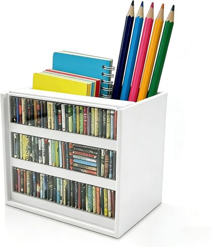 Black Anxiety Bookshelf with 100 Mini Books, Miniature Library Shake Away Your Anxiety, Aesthetic Desktop Bookmark Holder, Pencil Organizer, Bookish Decor, Stress Relief Gift for Avid Readers in Saudi Arabia