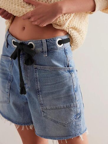 Jean Shorts Womens Drawstring Low Waist Wide Leg Denim Shorts Y2k Summer Jorts with Pockets in Kuwait