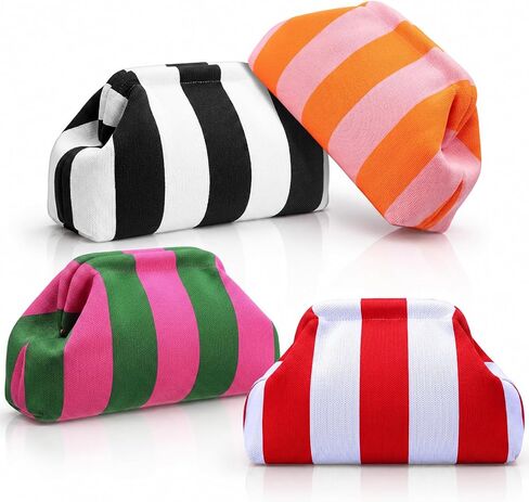 Kacctyen 4 Pack Mahjong Tile Bags Woven Clutch Purses for Women Striped Dumpling Bag Summer Beach Evening Handbag Mahjong Accessories and Gift for Game Lover Mahjong Tile Vacation Party Supplies in Kuwait