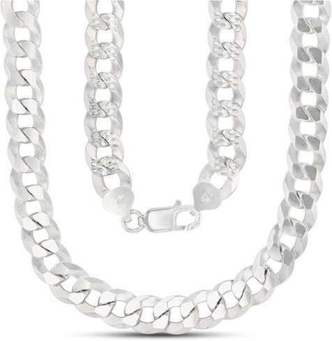 14K Gold or Rhodium Plated Silver Diamond Cut Cuban Curb Chain For Men | 1mm-13mm Thick | Solid 925 Curb Italian Necklaces For Men in Kuwait