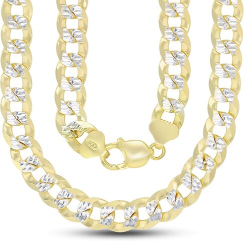 14K Gold or Rhodium Plated Silver Diamond Cut Cuban Curb Chain For Men | 1mm-13mm Thick | Solid 925 Curb Italian Necklaces For Men in Kuwait