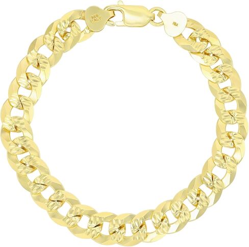 14K Gold or Rhodium Plated Silver Diamond Cut Cuban Curb Chain For Men | 1mm-13mm Thick | Solid 925 Curb Italian Necklaces For Men in Kuwait