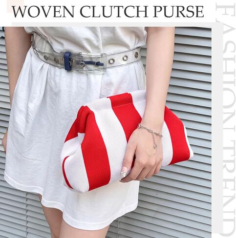 Kacctyen 4 Pack Mahjong Tile Bags Woven Clutch Purses for Women Striped Dumpling Bag Summer Beach Evening Handbag Mahjong Accessories and Gift for Game Lover Mahjong Tile Vacation Party Supplies in Kuwait