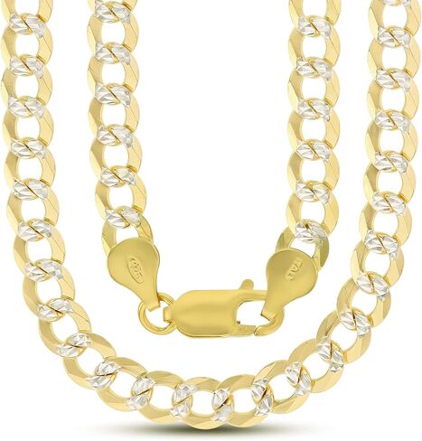 14K Gold or Rhodium Plated Silver Diamond Cut Cuban Curb Chain For Men | 1mm-13mm Thick | Solid 925 Curb Italian Necklaces For Men in Kuwait