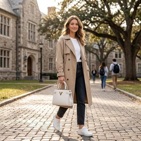 SUMELL Chic Embossed Tote Bag for Women - Versatile White PU Leather Shoulder Bag & Crossbody Purse with Adjustable Strap in Saudi Arabia