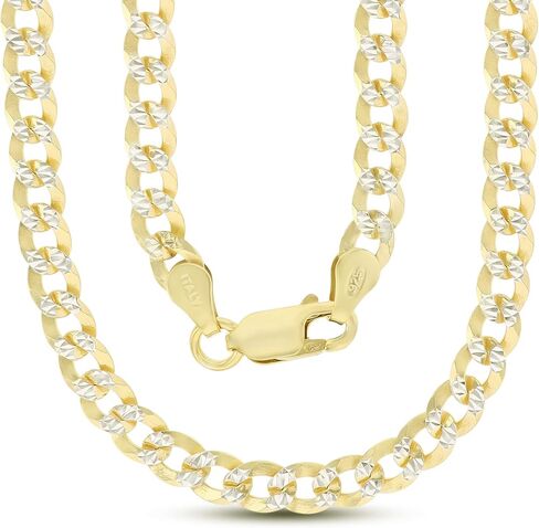 14K Gold or Rhodium Plated Silver Diamond Cut Cuban Curb Chain For Men | 1mm-13mm Thick | Solid 925 Curb Italian Necklaces For Men in Kuwait
