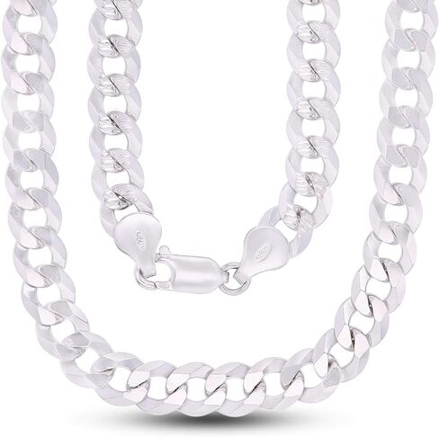14K Gold or Rhodium Plated Silver Diamond Cut Cuban Curb Chain For Men | 1mm-13mm Thick | Solid 925 Curb Italian Necklaces For Men in Kuwait