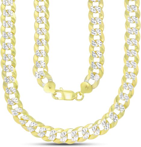 14K Gold or Rhodium Plated Silver Diamond Cut Cuban Curb Chain For Men | 1mm-13mm Thick | Solid 925 Curb Italian Necklaces For Men in Kuwait