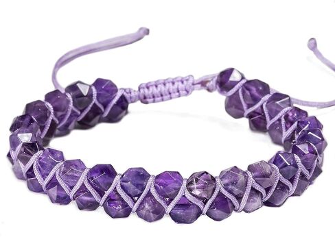 Natural Amethyst Bracelet for Men Women, 6mm Double Layer Braided Healing Crystal Bead Bracelet, Hand-Woven Adjustable Purple Gemstone Stone Jewelry Gifts, Stress Relief Energy Bracelet with Gift Box in Saudi Arabia