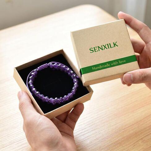 Natural Amethyst Bracelet for Men Women, 6mm Double Layer Braided Healing Crystal Bead Bracelet, Hand-Woven Adjustable Purple Gemstone Stone Jewelry Gifts, Stress Relief Energy Bracelet with Gift Box in Saudi Arabia