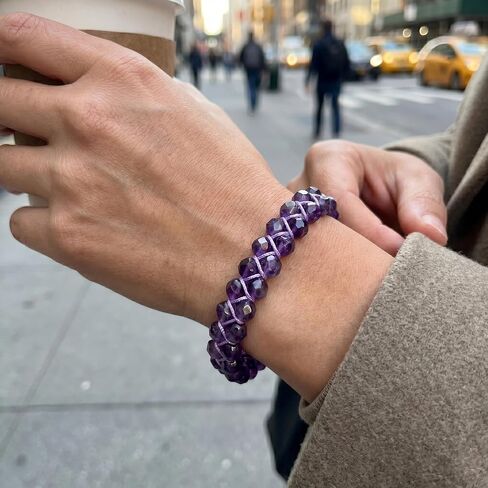 Natural Amethyst Bracelet for Men Women, 6mm Double Layer Braided Healing Crystal Bead Bracelet, Hand-Woven Adjustable Purple Gemstone Stone Jewelry Gifts, Stress Relief Energy Bracelet with Gift Box in Saudi Arabia