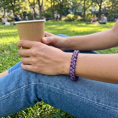 Natural Amethyst Bracelet for Men Women, 6mm Double Layer Braided Healing Crystal Bead Bracelet, Hand-Woven Adjustable Purple Gemstone Stone Jewelry Gifts, Stress Relief Energy Bracelet with Gift Box in Saudi Arabia