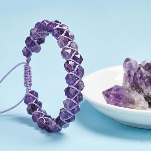 Natural Amethyst Bracelet for Men Women, 6mm Double Layer Braided Healing Crystal Bead Bracelet, Hand-Woven Adjustable Purple Gemstone Stone Jewelry Gifts, Stress Relief Energy Bracelet with Gift Box in Saudi Arabia