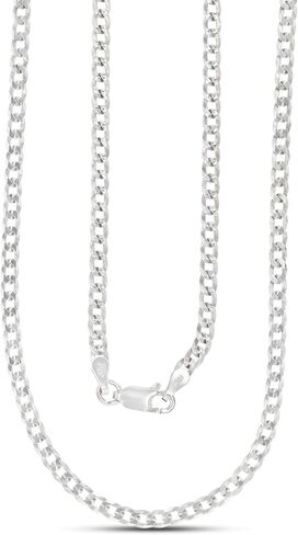 14K Gold or Rhodium Plated Silver Diamond Cut Cuban Curb Chain For Men | 1mm-13mm Thick | Solid 925 Curb Italian Necklaces For Men in Kuwait