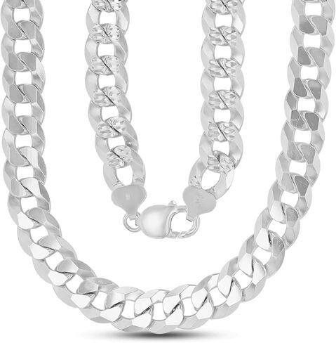 14K Gold or Rhodium Plated Silver Diamond Cut Cuban Curb Chain For Men | 1mm-13mm Thick | Solid 925 Curb Italian Necklaces For Men in Kuwait