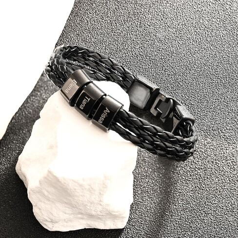 Personalized Bracelets for Men Braided Leather with 1-8 Beads Engraved Names,Custom Gift for Father's Day, Anniversary, Birthday in Saudi Arabia