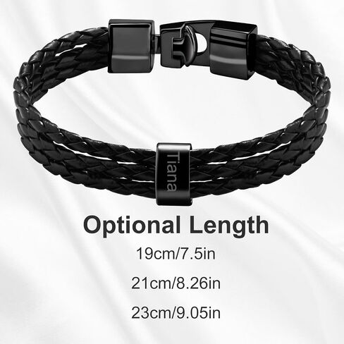 Personalized Bracelets for Men Braided Leather with 1-8 Beads Engraved Names,Custom Gift for Father's Day, Anniversary, Birthday in Saudi Arabia