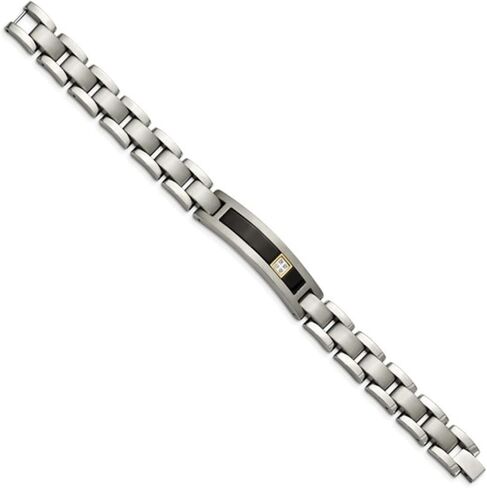 Men’s Titanium Link Bracelet with 14k White Gold, Black Onyx & Diamond Accent (.05 CTW), 8 Inch Brushed Titanium Bracelet, Hypoallergenic Durable Jewelry Gift for Him in Saudi Arabia