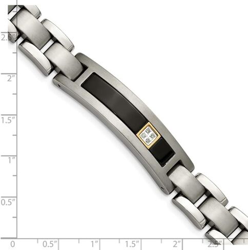 Men’s Titanium Link Bracelet with 14k White Gold, Black Onyx & Diamond Accent (.05 CTW), 8 Inch Brushed Titanium Bracelet, Hypoallergenic Durable Jewelry Gift for Him in Saudi Arabia