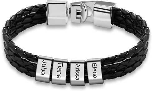 Personalized Bracelets for Men Braided Leather with 1-8 Beads Engraved Names,Custom Gift for Father's Day, Anniversary, Birthday in Saudi Arabia