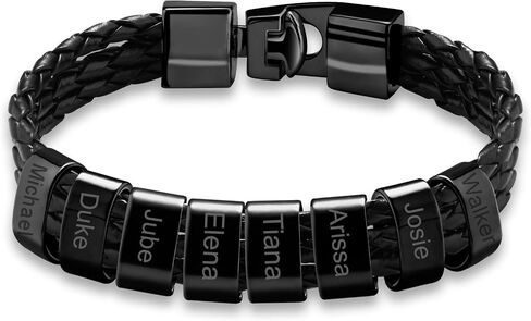 Personalized Bracelets for Men Braided Leather with 1-8 Beads Engraved Names,Custom Gift for Father's Day, Anniversary, Birthday in Saudi Arabia