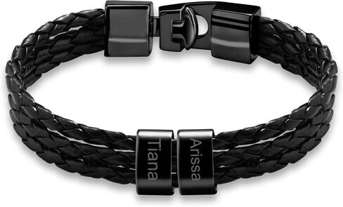Personalized Bracelets for Men Braided Leather with 1-8 Beads Engraved Names,Custom Gift for Father's Day, Anniversary, Birthday in Saudi Arabia