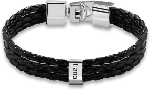 Personalized Bracelets for Men Braided Leather with 1-8 Beads Engraved Names,Custom Gift for Father's Day, Anniversary, Birthday in Saudi Arabia
