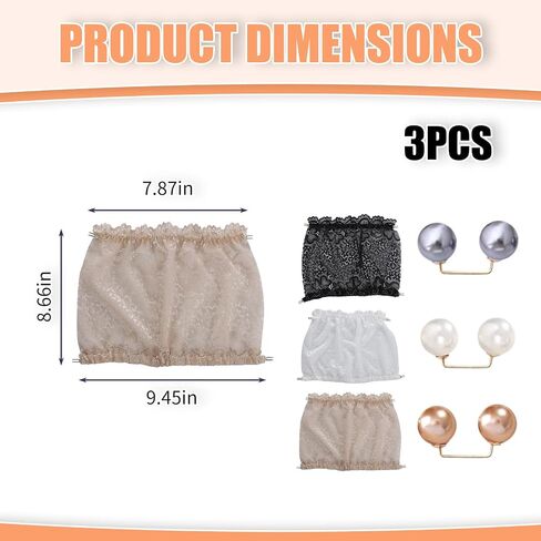 3 Pack Lace Cleavage Cover Modesty Panel Hook to Bra Insert Mock Camisole Sets, Anti-Exposure Brooch Pins for Low Cut Tops Dresses V-Neck Plunge Bra (1 Black + 1 White + 1 Beige) in Saudi Arabia