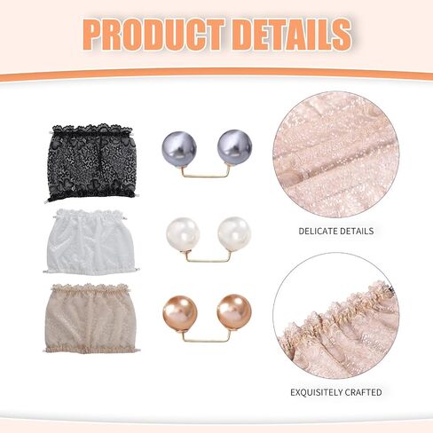 3 Pack Lace Cleavage Cover Modesty Panel Hook to Bra Insert Mock Camisole Sets, Anti-Exposure Brooch Pins for Low Cut Tops Dresses V-Neck Plunge Bra (1 Black + 1 White + 1 Beige) in Saudi Arabia