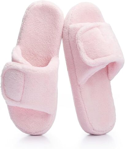 NineCiFun Cozy Adjustable Slippers for Women - Plush Open-Toe Design with Memory Foam, Customizable Fit for All-Day Relaxation, Soft House Shoes for Indoor Comfort in Saudi Arabia