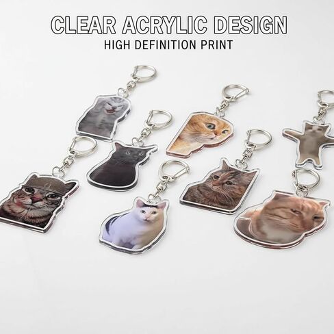 8Pcs Cute Cat Meme Keychains, Funny Two Cats Talking Acrylic Keyring Set, Kawaii Animal Charm Keychain for Women, Kids, Friends - Perfect Birthday & Holiday Gift in Saudi Arabia