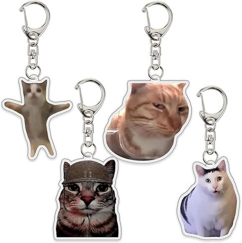 8Pcs Cute Cat Meme Keychains, Funny Two Cats Talking Acrylic Keyring Set, Kawaii Animal Charm Keychain for Women, Kids, Friends - Perfect Birthday & Holiday Gift in Saudi Arabia