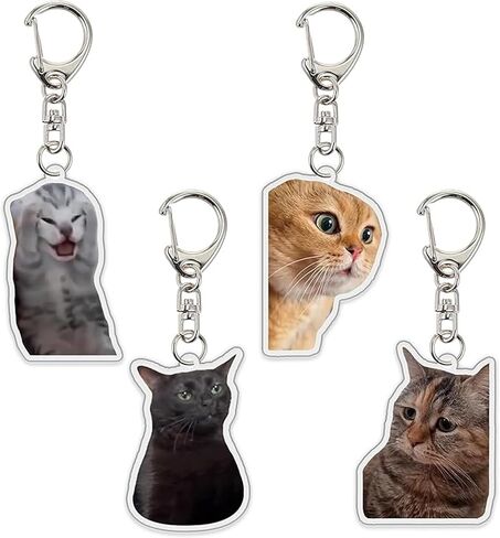 8Pcs Cute Cat Meme Keychains, Funny Two Cats Talking Acrylic Keyring Set, Kawaii Animal Charm Keychain for Women, Kids, Friends - Perfect Birthday & Holiday Gift in Saudi Arabia