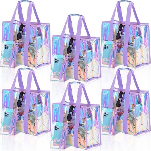 Hsei 6 Pcs Clear Iridescent Beach Bag with Phone Pouch for Women Beach Travel Large Waterproof Tote Bags for Vacation Picnic in Kuwait