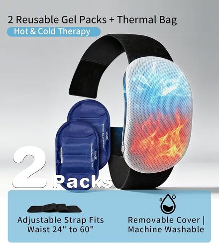 Extra Large Ice Pack for Back Pain Relief Machine Washable, 2 Pack Reusable Gel Ice Packs Bag for Lower Back Pain, Sciatica, Herniated Disc, Lumbar Surgery, Adjustable Strap Fits Waist 24-62 Inches in Saudi Arabia