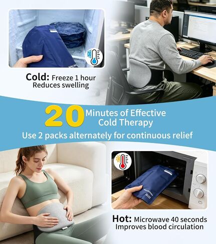 Extra Large Ice Pack for Back Pain Relief Machine Washable, 2 Pack Reusable Gel Ice Packs Bag for Lower Back Pain, Sciatica, Herniated Disc, Lumbar Surgery, Adjustable Strap Fits Waist 24-62 Inches in Saudi Arabia