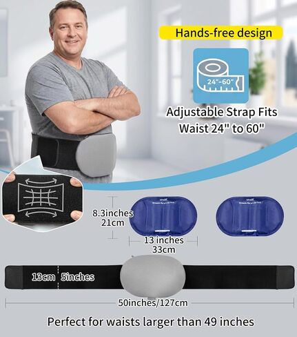 Extra Large Ice Pack for Back Pain Relief Machine Washable, 2 Pack Reusable Gel Ice Packs Bag for Lower Back Pain, Sciatica, Herniated Disc, Lumbar Surgery, Adjustable Strap Fits Waist 24-62 Inches in Saudi Arabia