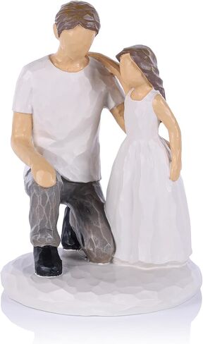 Father Daughter Figurine Resin Statue, Hand Painted Family Sculpture for Home Decor, Tabletop Shelf Mantel Display, Parent Child Keepsake for Dad in Saudi Arabia