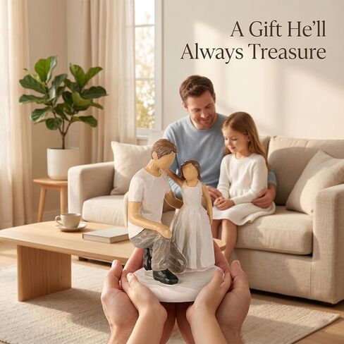 Father Daughter Figurine Resin Statue, Hand Painted Family Sculpture for Home Decor, Tabletop Shelf Mantel Display, Parent Child Keepsake for Dad in Saudi Arabia