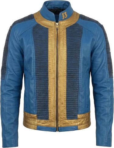 Lucy Vault 33 Fallout Jacket for Men – Blue Real Leather Biker Cafe Racer Jacket, Fallout New Vegas Cosplay in Saudi Arabia