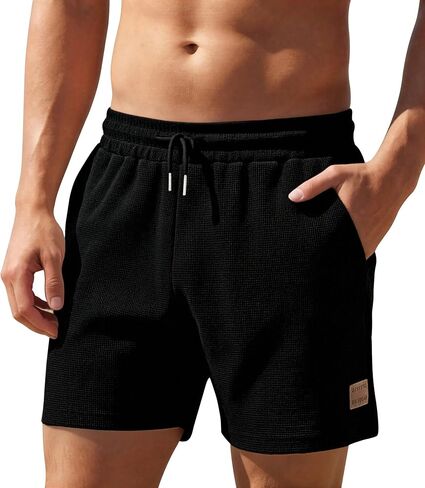 Mens Shorts 5 Inch Inseam SweatShorts Men Summer Shorts Waffle Moisture Wicking with Zipper Pockets in Saudi Arabia