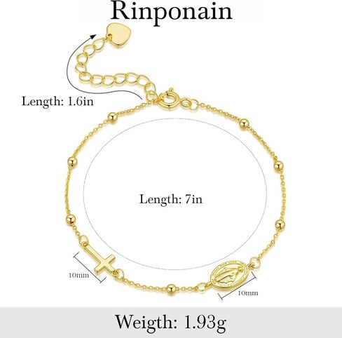 Gold Bracelets for Women 14K Gold Bracelets for Women Beaded Bracelet for Womens Polished Beads Delicate Cross and Petite Virgin Mary Charm Gold Cross Bracelet for Womens in Kuwait