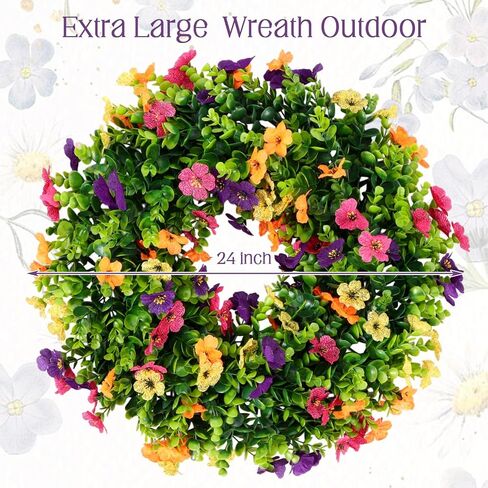 24" Spring Summer Wreath for Front Door Extra Large Fake Floral Wreath with Boxwood and Daisy for Window Farmhouse Festival Holiday Party Wedding Home Seasonal Decor in Saudi Arabia