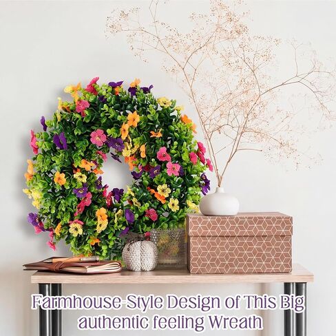 24" Spring Summer Wreath for Front Door Extra Large Fake Floral Wreath with Boxwood and Daisy for Window Farmhouse Festival Holiday Party Wedding Home Seasonal Decor in Saudi Arabia