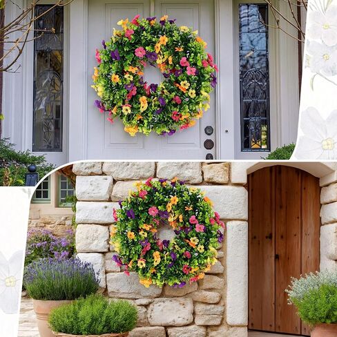 24" Spring Summer Wreath for Front Door Extra Large Fake Floral Wreath with Boxwood and Daisy for Window Farmhouse Festival Holiday Party Wedding Home Seasonal Decor in Saudi Arabia