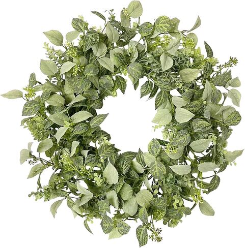 22 Inch Textured Eucalyptus Leaves Wreath, Realistic Spring Summer Front Door Decor, All Season Farmhouse Porch Wall Indoor Outdoor Greenery Wreath in Saudi Arabia