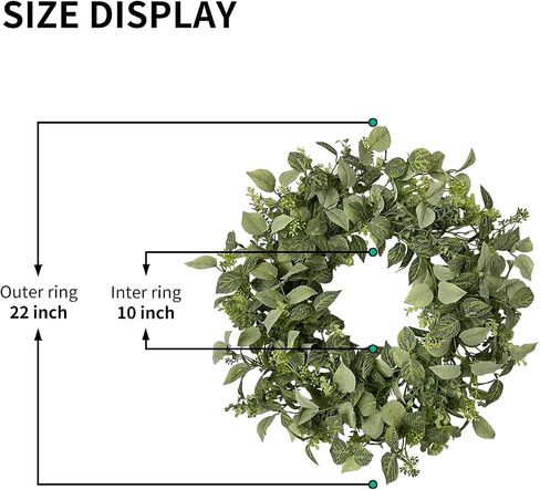 22 Inch Textured Eucalyptus Leaves Wreath, Realistic Spring Summer Front Door Decor, All Season Farmhouse Porch Wall Indoor Outdoor Greenery Wreath in Saudi Arabia