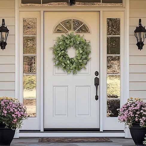 22 Inch Textured Eucalyptus Leaves Wreath, Realistic Spring Summer Front Door Decor, All Season Farmhouse Porch Wall Indoor Outdoor Greenery Wreath in Saudi Arabia